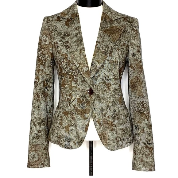 Zara Floral Woven Tailored Lightweight Wool Blend 1 Button Blazer - Picture 2 of 7